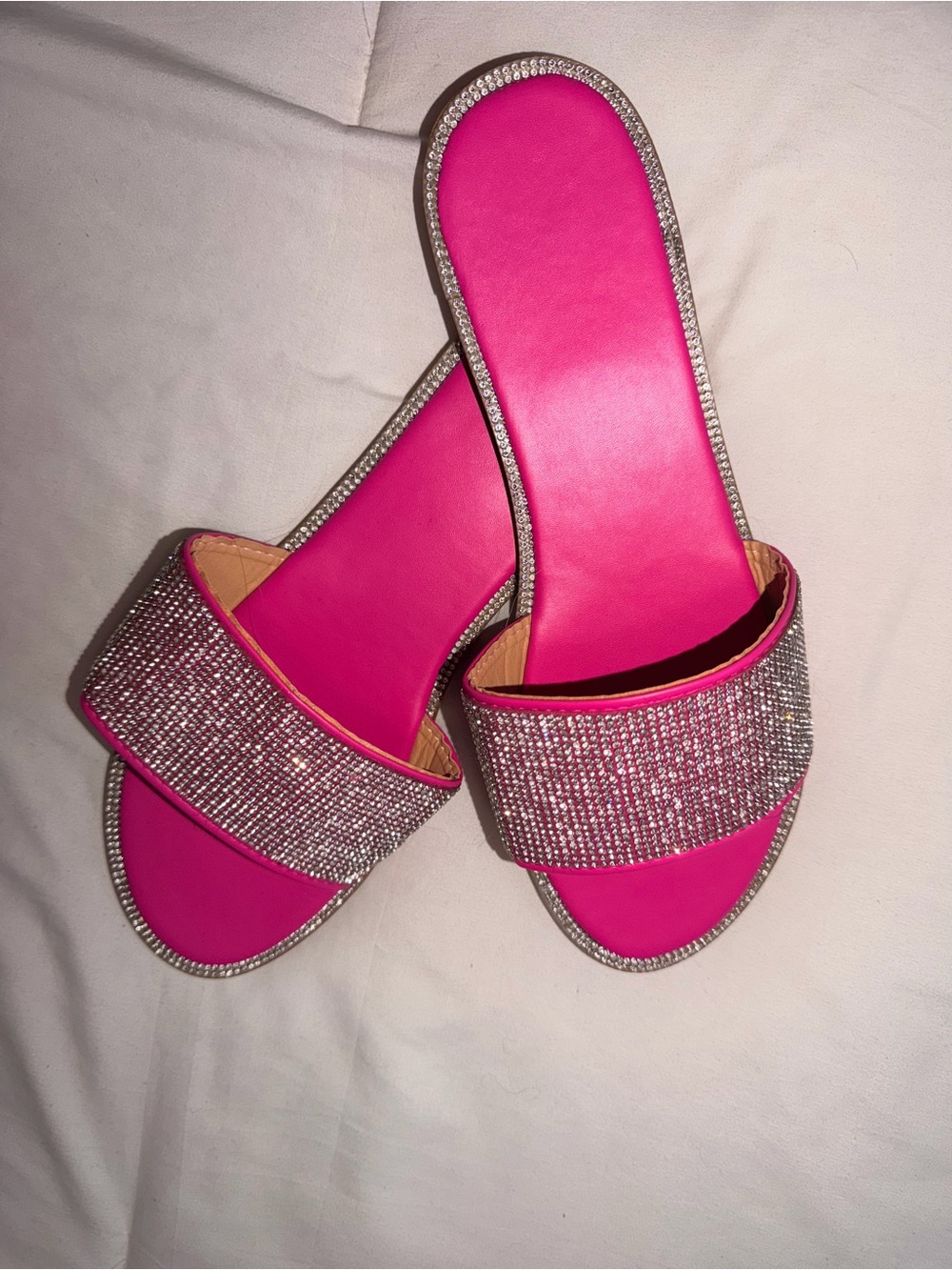 Women's Rhinestone Slide Sandals - Hot Pink